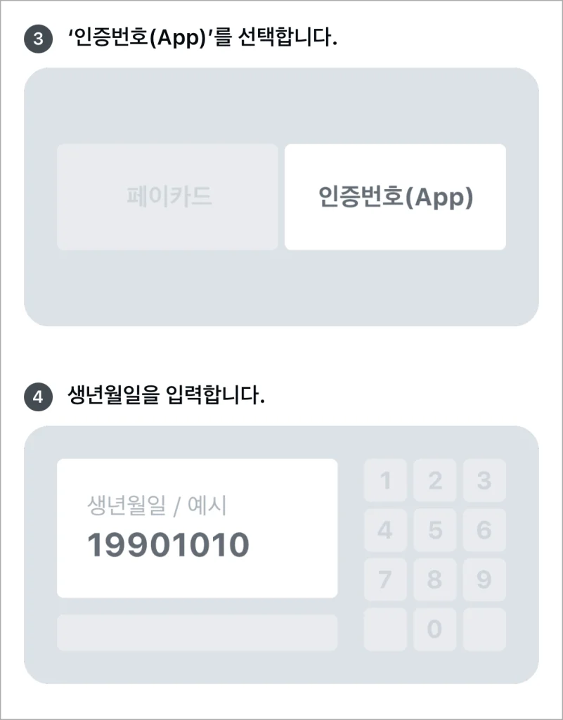 ATM에 출금 방법으로 '인증번호(App)'을 선택하고, 생년월일을 입력