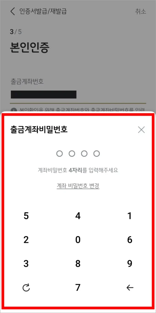 출금계좌의 비밀번호를 입력