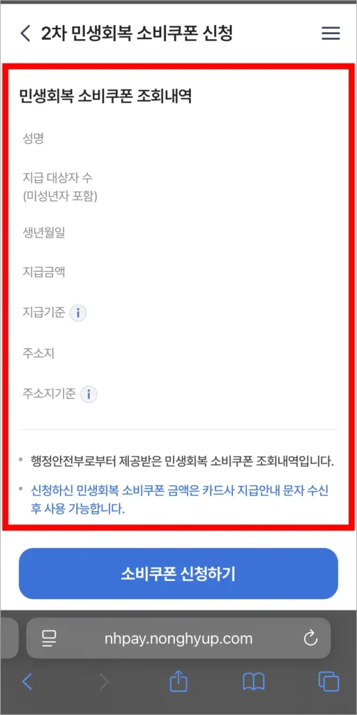 민생회복 소비쿠폰 조회내역을 확인