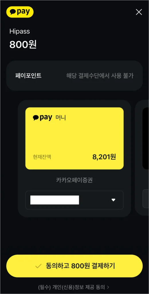 카카오페이(본인이 선택한 납부 수단) 결제 진행