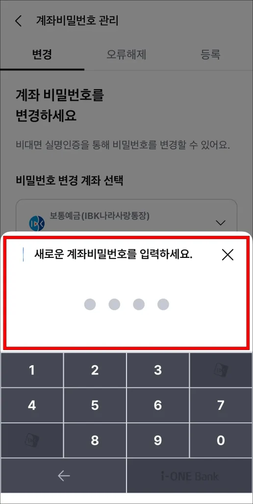 새로운 계좌 비밀번호 입력